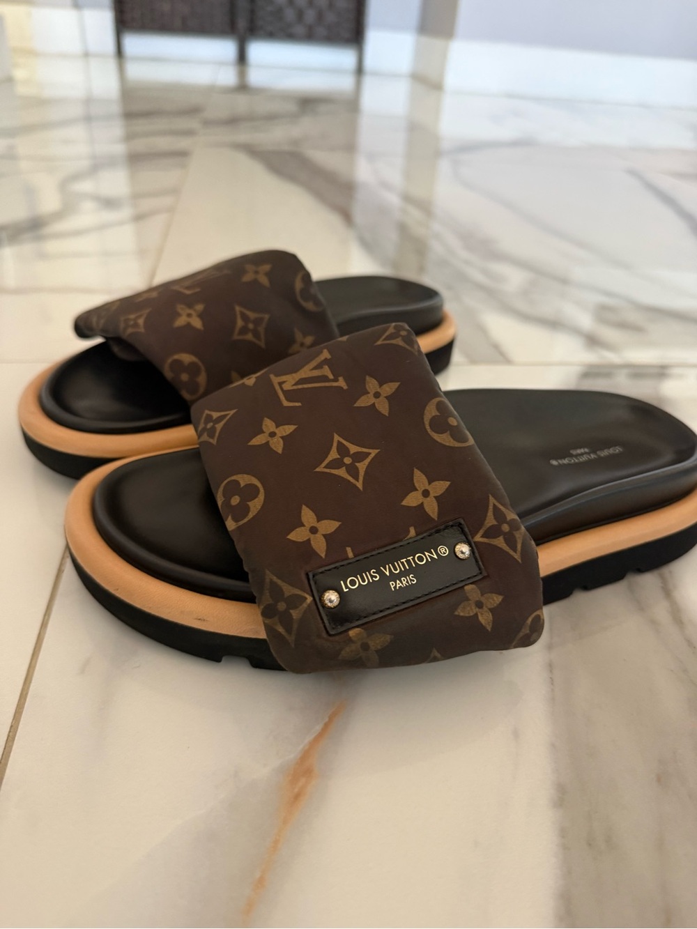 Louis Vuitton Brown Monogram Padded Slide Sandals Size 38